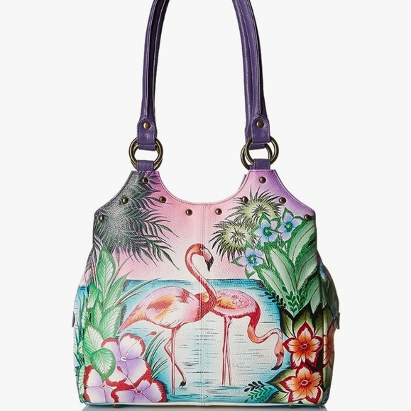 Anuschka Flamingo Triple Compartment Medium Satchel - Picture 11 of 13